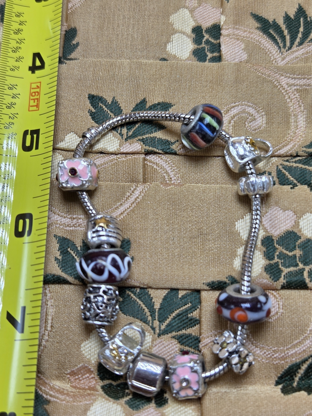 Women's Silver Charm Bracelet with Multicolor Glass Beads - Picture 2 of 2